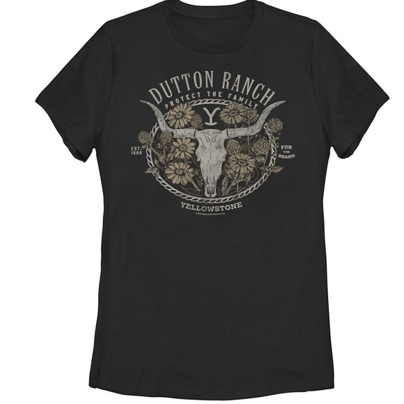 Yellowstone Tops - Yellowstone Women's Skull and Flowers Protect‎ The Family T-Shirt. Medium
